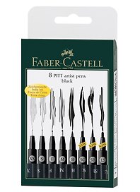 Ручки капиллярные"Pitt Artist Pen" черные, 8шт., 0,1/0,3/0,5/0,7/1,5/B/SB/SC, Faber-Castell