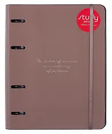 Тетрадь 120л кл. "Quote", какао, на кольцах, смен.блок, тиснение фольгой белое золото, обл. кож.зам