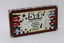 Игра настольная, 1TOY/Вантой, 5в1 Шашки/шахматы/нарды/карты/домино" 52452"