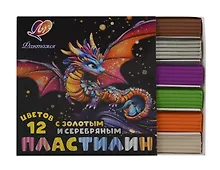 Пластилин «Фантазия», 12 цветов, 230 г, классический, золото, серебро, со стеком, Луч