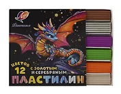 Пластилин 12цв 230гр "Фантазия" (золото и серебро) к/к., стек, Луч