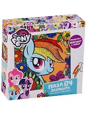 Пазл-мини, Оригами, My little pony Movie. Радуга Дэш 64эл., (220х220)+ фигурка с магнитиком 03416