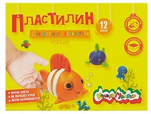 Пластилин 12 цветов, 180 г, мягкий, со стеком, Каляка-Маляка