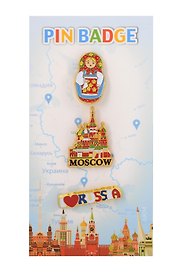 Набор значков эмаль Матрешка,Храм Василия Блаженного,I love Russia (3шт) (Москва) (56-3-34-4)