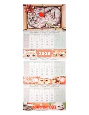 Календарь квартальный 2026г 297*840 "Котогод" настенный, трёхблочный, спираль