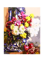 Набор д/творчества Рыжий кот Холст с красками 40х50см по номерам Горячева С. Хризантемы и гранаты Х-1805
