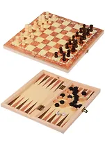 Набор 3 в 1 МИНИ Шахматы шашки нарды в деревянной коробке (AN 208) (24х12х3 см) (картон. Коробка)