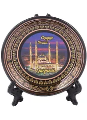 Магнит-тарелочка Грозный Ночь Мечеть Сердце Чечни D7 цв. Черный фарф.
