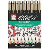 Капиллярные ручки «Pigma Brush», 9 штук, Sakura