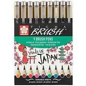 Капиллярные ручки «Pigma Brush», 9 штук, Sakura