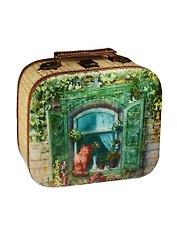 Шкатулка-саквояж дерево Котик на окне (28,5х25х10,5) (42732)