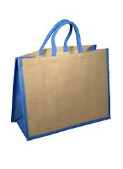Джутовая сумка с синими торцами. 43x34x19 см, длина ручки- 36 см, PB2191