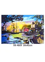 Холст с красками "Морской пейзаж на закате", 30х40