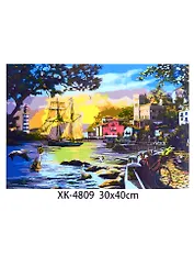 Холст с красками "Морской пейзаж на закате", 30х40