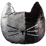 Подушка с пайетками Кот черный с серебром (текстиль) (36см)