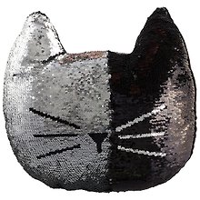 Подушка с пайетками Кот черный с серебром (текстиль) (36см)