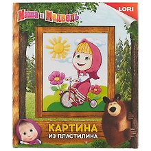 Набор для творчества LORI Картина из пластилина Маша и Медведь Маша на велосипеде