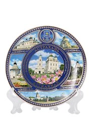 Магнит-тарелка с подставкой Кремль и Лотосы (фарфор) (7см) (Астрахань) (026-7K6-82-3)