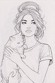 Раскраска. Девушки. Girls & Cats - 2