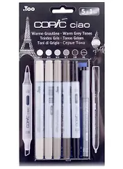 Набор маркеров Copic Ciao серые теплые оттенки 5цв + мультилинер 0.3мм 