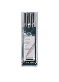 Ручки капиллярные черные 3шт (0.4, 0.6, 0.8мм) "ECCO PIGMENT", пластм. пенал, Faber-Castell