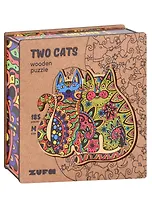 Деревянный пазл с двухслойной крышкой Два Кота M, 185 деталей