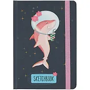 Скетчбук А5 80л " Акула в космосе" 70г/м2, кремовая бумага, тв. переплет, резинка