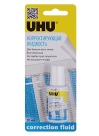 Корректор UHU, 20 мл, кисть, на спиртовой основе