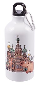 Бутылка с карабином СПб Любимый Петербург Фото на память Храм Спаса на Крови (металл) (500мл) (БМ2025-40)