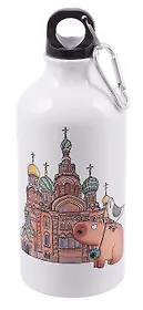 Бутылка с карабином СПб Любимый Петербург Фото на память Храм Спаса на Крови (металл) (500мл) (БМ2025-40)