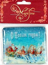Сувенир, Феникс, Магнит "С Новым годом: Дед Мороз на тройке"  (5*6 см, агломер. феррит), арт 31497