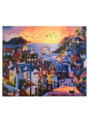 Холст с красками "Вид на тихий приморский город", 40х50