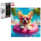 Алмазная мозаика "Корги в отпуске" 20х20 см.