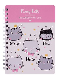 Блокнот А6 80л кл. "Funny cats"карт.обл., ламинация, бок.спираль