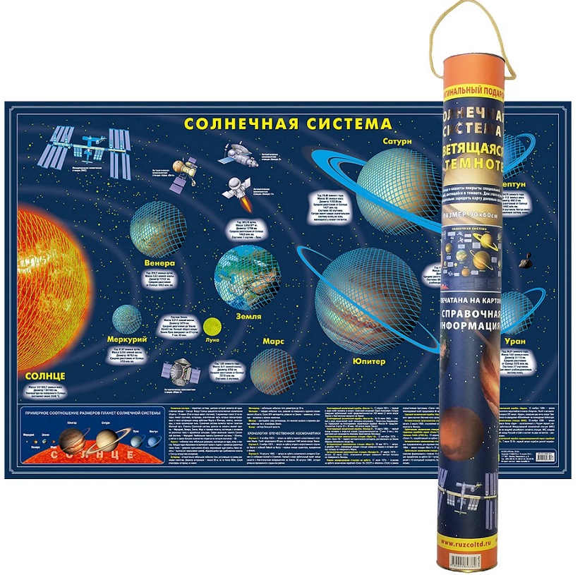 Обложка книги «Карта Солнечной системы светящаяся в темноте (в подарочном тубусе)»