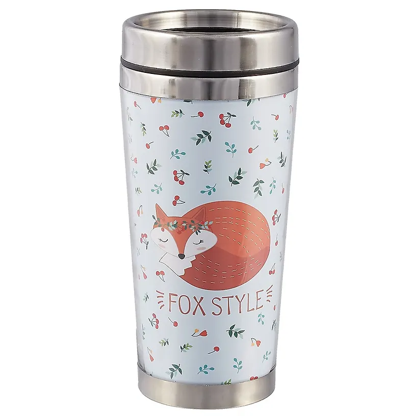 Термостакан Спящая лиса и вишенки (пластик) (400мл) - 0