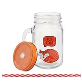 Банка с ручкой и крышкой для коктейлей Спящая лиса Fox style (стекло) (450 мл) - 1
