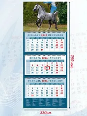 Календарь квартальный 2026г 320*760 «Год лошади. Серый в яблоках жеребец» настенный, трёхблочный, спираль