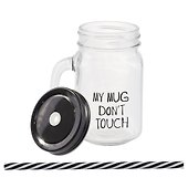 Банка с ручкой и крышкой для коктейлей My mug don’t touch (стекло) (450 мл) - 1