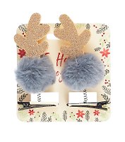 Заколки новогодние Помпоны с рожками (2шт) (текстиль) (12-06141-P6)
