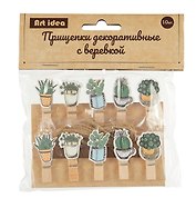 Прищепки декоративные с верёвкой «Кактусы», 10 штук, Art idea