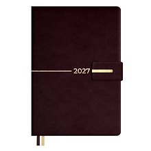 Ежедневник дат. 2027г. А5 176л "Шевиот" бордовый, кожзам, тв.переплет, тисн.фольгой, офсет, справ.мат-лы, ляссе, магнитный клапан, инд.уп