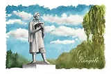 Открытка «Кемерово. Памятник Михайло Волкову»