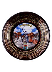 Магнит-тарелка Волгоград Георг.лента-Родина мать (фарф D7 цв. Черный)
