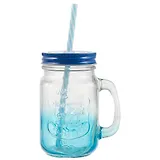 Баночка с ручкой и крышкой для коктейлей с надписью градиент (стекло) (450мл)