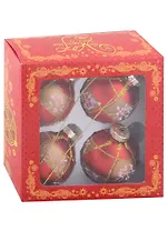 Набор елочных шаров Оранжевые со снежинками (4 шт) (стекло) (6 см)