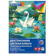 Цветная бумага А4 20 цветов, 20 листов, тонированная, склейка, BRAUBERG
