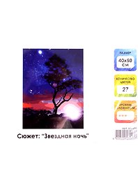 Картина-раскраска по номерам «Звездная ночь», 40 х 50 см, 27 цветов, на холсте с подрамником, Остров Сокровищ