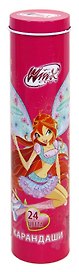 Карандаши цветные 24цв мет.тубус, дисплей, WINX