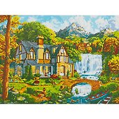 Холст с красками по номерам Красивый дом у водопада (Х-8098) (40х50см) (23цв) (Рыжий Кот) (3+) (коробка) - 0